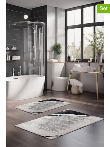 Elizabed 2er-Set: Badvorleger in Schwarz/ Weiß/ Silber