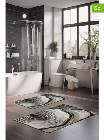 Elizabed 2er-Set: Badvorleger in Weiß/ Grau/ Gold