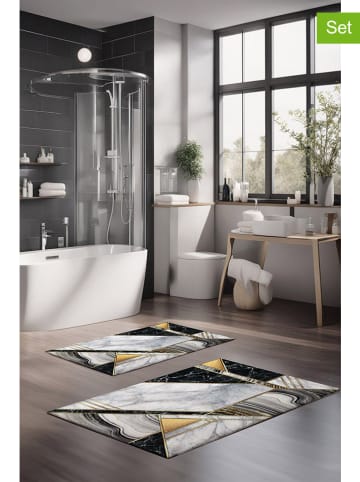 Elizabed 2er-Set: Badvorleger in Creme in Weiß/ Schwarz/ Gold