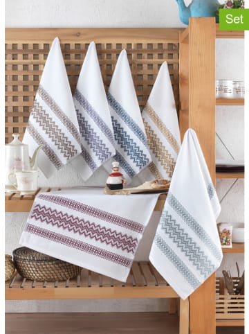 Elizabed 6-delige set: theedoeken wit/meerkleurig