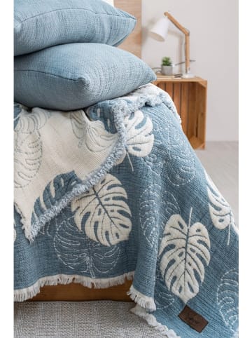 Elizabed 3tlg. Set: Bettüberwurf und Kissenhüllen in Blau