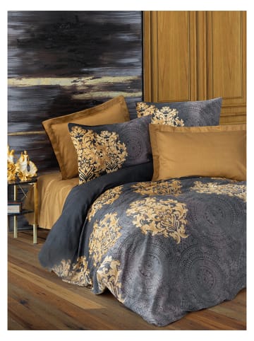 Elizabed Satin-Bettwäsche-Set in Beige/ Grau