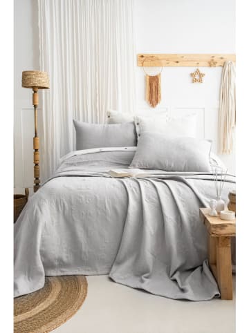 Elizabed 3tlg. Set: Bettüberwurf und Kissenhüllen "Julia" in Grau