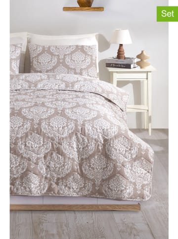 Elizabed 3tlg. Tagesdecken-Set "Post" in Hellbraun