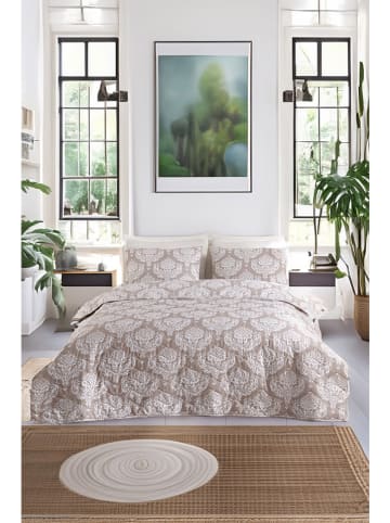 Elizabed 3tlg. Tagesdecken-Set "Post" in Hellbraun