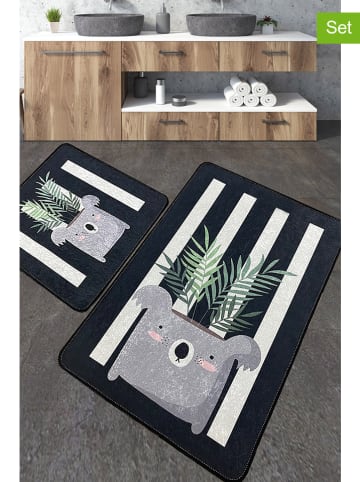 Elizabed 2-delige set: badmatten "Rovio" zwart/wit/grijs