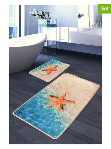 Elizabed 2er-Set: Badvorleger "Stella" in Hellblau/ Beige