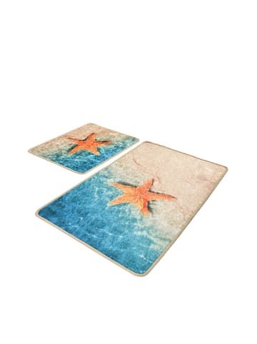 Elizabed 2er-Set: Badvorleger "Stella" in Hellblau/ Beige