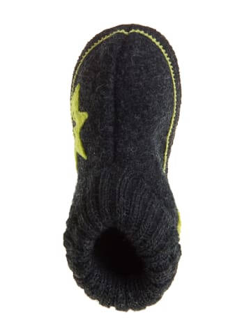 kitz-pichler Hüttenschuhe "Leon" in Anthrazit/ Hellgrün