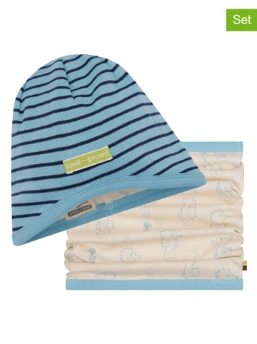 loud + proud 2tlg. Set: Mütze und Loop-Schal in Beige/ Türkis
