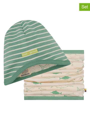 loud + proud 2tlg. Set: Mütze und Loop-Schal in Beige/ Grün