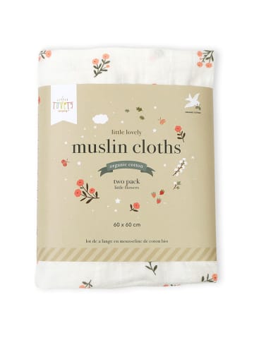 a little lovely company 2er-Set: Musselin-Tücher "Little flowers" in Weiß - (L)60 x (B)60 cm