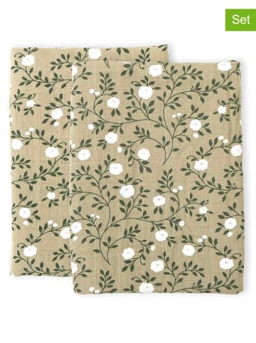 a little lovely company 2er-Set: Musselin-Tücher "Blossom" in Grün - (L)60 x (B)60 cm