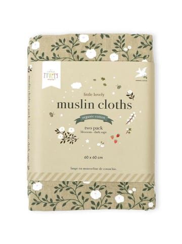 a little lovely company 2-delige set: mousselinedoeken "Blossom" groen - (L)60 x (B)60 cm