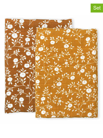 a little lovely company 2er-Set: Musselin-Tücher "Blossom" in Ocker/ Hellbraun - (L)60 x (B)60 cm