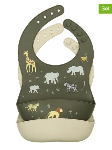 a little lovely company 2er-Set: Lätzchen "Savanna" in Khaki/ Beige - (L)27 x (B)22,6 cm