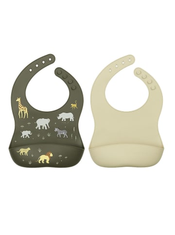 a little lovely company 2-delige set: slabbetjes "Savanna" kaki/beige - (L)27 x (B)22,6 cm