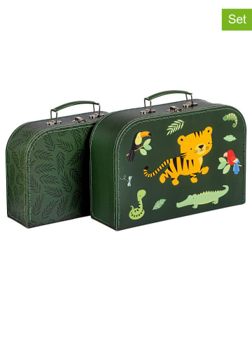a little lovely company 2er-Set: Aufbewahrungskoffer "Jungle Tiger" in Grün