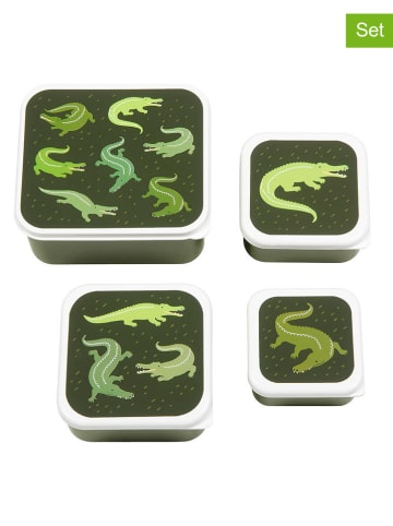 a little lovely company 4er-Set: Lunchboxen "Crocodiles" in Grün