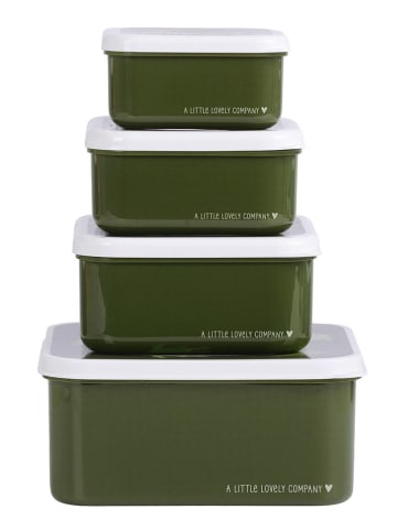 a little lovely company 4-delige set: lunchboxen "Crocodiles" groen