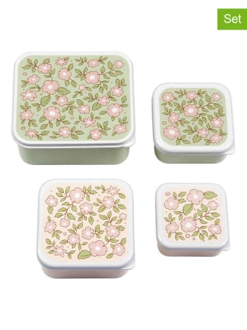 a little lovely company 4er-Set: Lunchboxen "Blossoms" in Grün/ Rosa