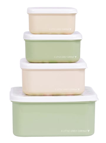a little lovely company 4-delige set: lunchboxen "Blossoms" groen/lichtroze
