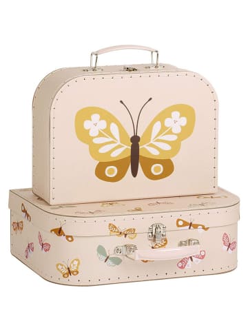 a little lovely company 2er-Set: Aufbewahrungskoffer "Butterflies" in Creme