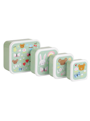 a little lovely company Pojemniki (4 szt.) "Joy" w kolorze zielonym na lunch