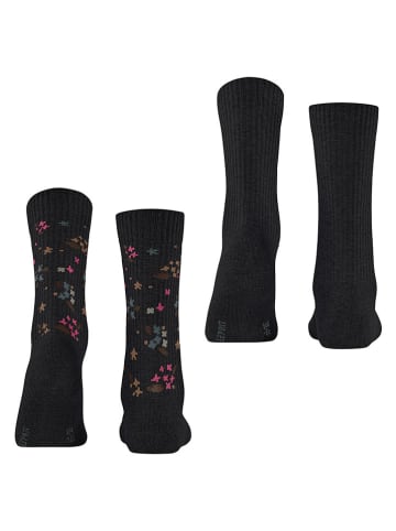 ESPRIT 2er-Set: Socken "Flower" in Schwarz