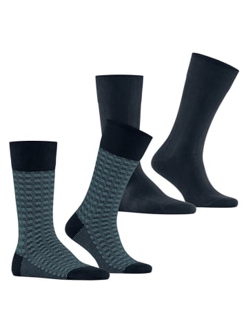 ESPRIT 2-delige set: sokken "Houndstooth" donkerblauw/turquoise