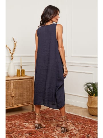 La Compagnie Du Lin Leinen-Kleid "Alteo" in Dunkelblau