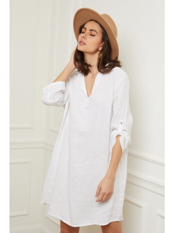 Fleur de Lin Lniana sukienka "Basta" w kolorze białym