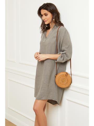 Fleur de Lin Lniana sukienka "Basta" w kolorze szarobrązowym