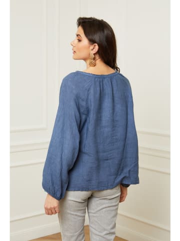 Joséfine Lniana bluzka "Celiane" w kolorze niebieskim