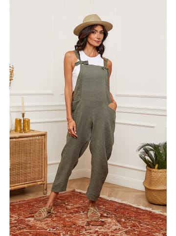 Fleur de Lin Lniane ogrodniczki "Corida" w kolorze oliwkowym