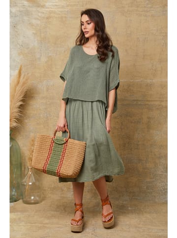 La Compagnie Du Lin Kleid "Dilla" in Khaki
