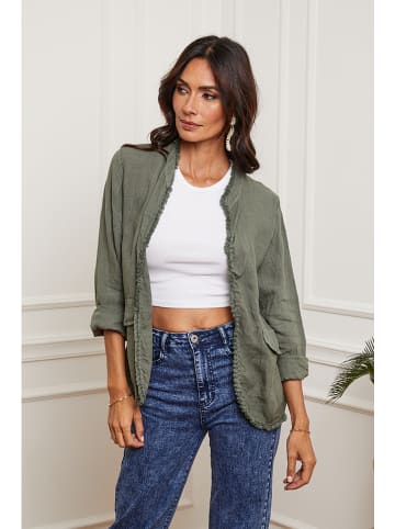 La Compagnie Du Lin Leinen-Cardigan "Ebissal" in Khaki