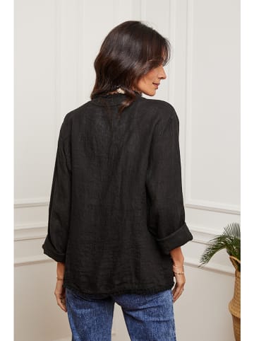 La Compagnie Du Lin Leinen-Cardigan "Ebissal" in Schwarz