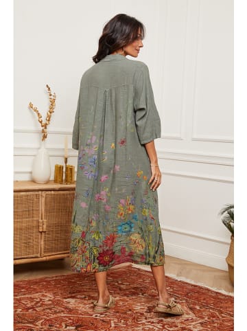 Fleur de Lin Lniana sukienka "Faroudja" w kolorze khaki