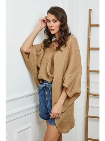 Fleur de Lin Leinen-Bluse  in Hellbraun
