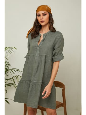 Fleur de Lin Lniana sukienka "Gabin" w kolorze oliwkowym
