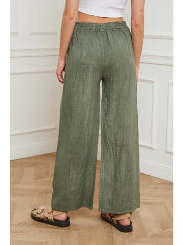 Fleur de Lin Lniane spodnie "Garibaldi" w kolorze khaki