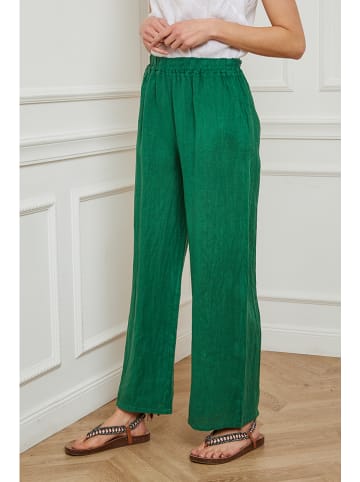 Fleur de Lin Lniane spodnie "Garibaldi" w kolorze zielonym