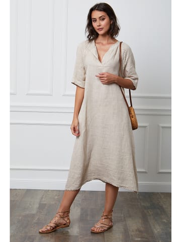 Fleur de Lin Lniana sukienka "Granel" w kolorze beżowym