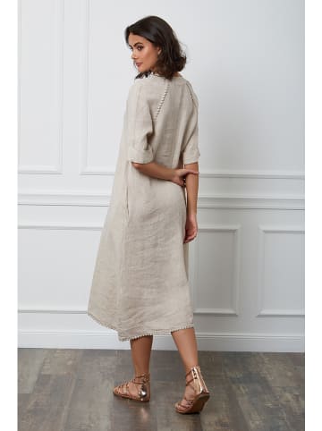 Fleur de Lin Lniana sukienka "Granel" w kolorze beżowym