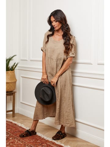 La Compagnie Du Lin Lniana sukienka w kolorze beżowym
