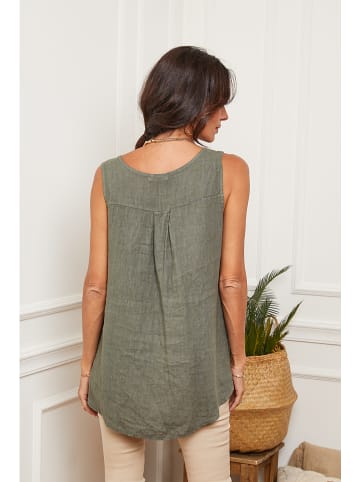 Fleur de Lin Lniany top "Harley" w kolorze oliwkowym