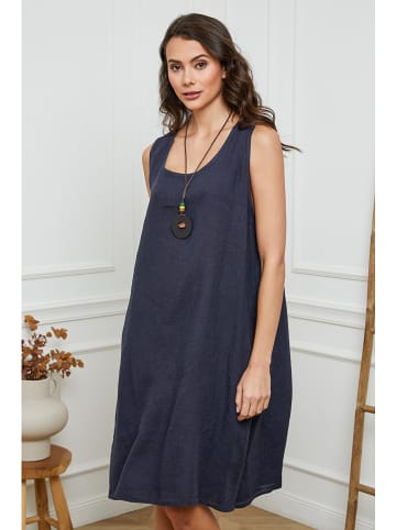 Fleur de Lin Lniana sukienka "Hemar" w kolorze granatowym
