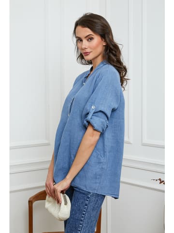 La Compagnie Du Lin Linnen blouse blauw