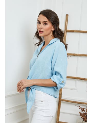 La Compagnie Du Lin Linnen blouse lichtblauw